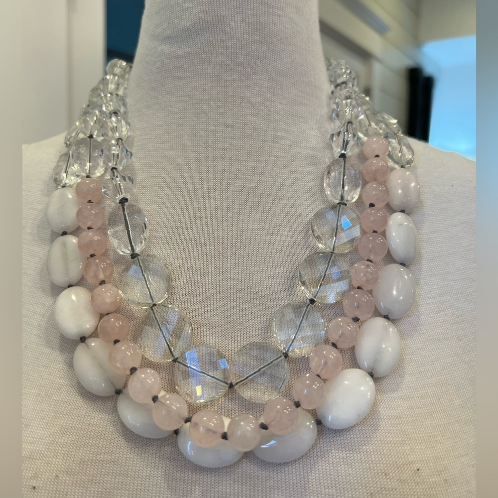 Triple Tier Pink & clear stone necklace